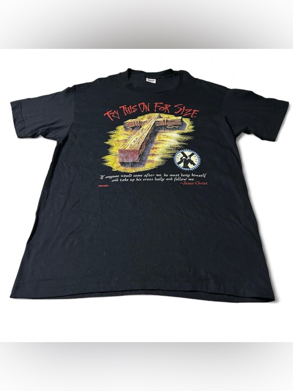 Vintage 90s Try This On For Size Jesus Cross Shirt Size XL